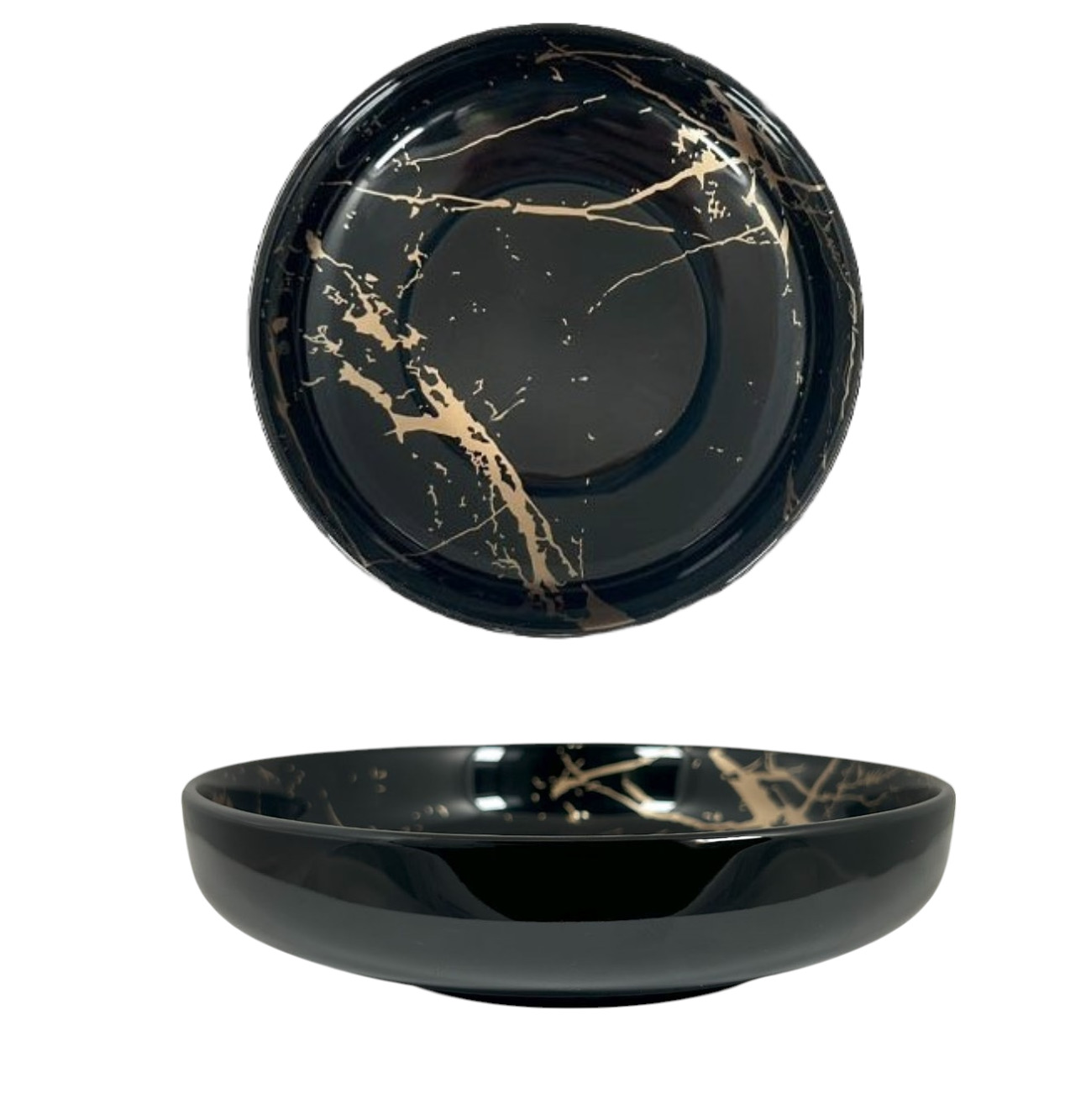 PIATTO FONDO IN PORCELLANA LINEA MARBLE BLACK DIAM. 20CM NERO EFFETTO MARMO