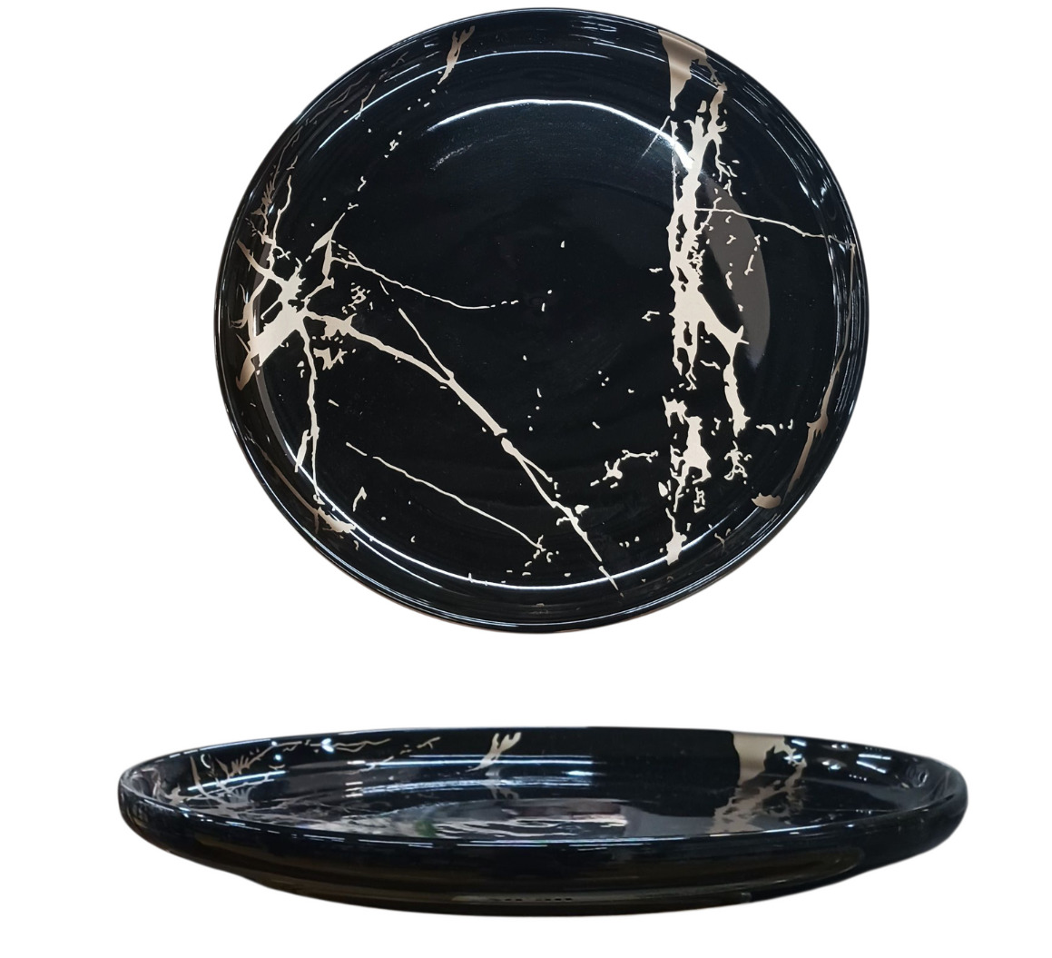 PIATTO DESSERT IN PORCELLANA LINEA MARBLE BLACK DIAM. 20CM NERO EFFETTO MARMO