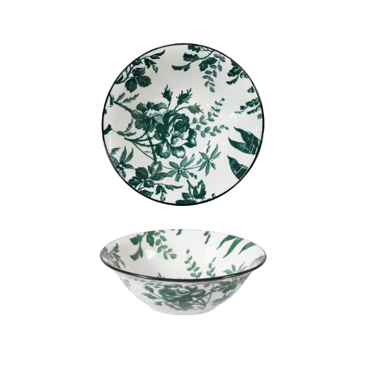 COPPA IN PORCELLANA LINEA MARGARET DIAM. 15CM BIANCO/VERDE