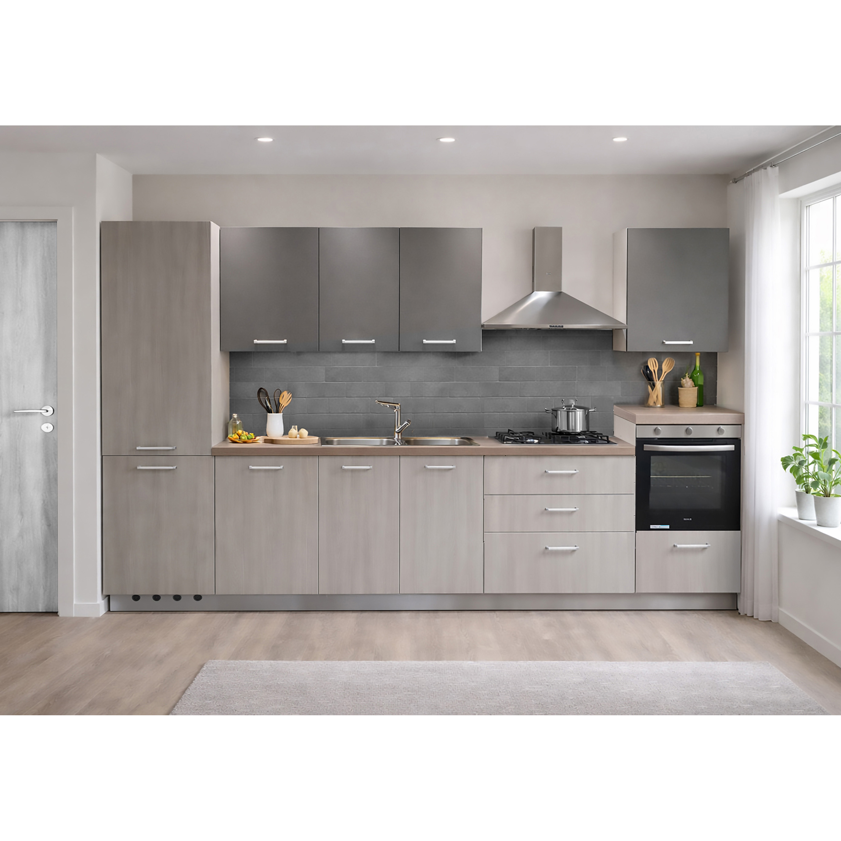 CUCINA MOD. IDEA CM 360X60 H.216 OLMO GRIGIO E UTOPIA PIOMBO VERSIONE SINISTRA