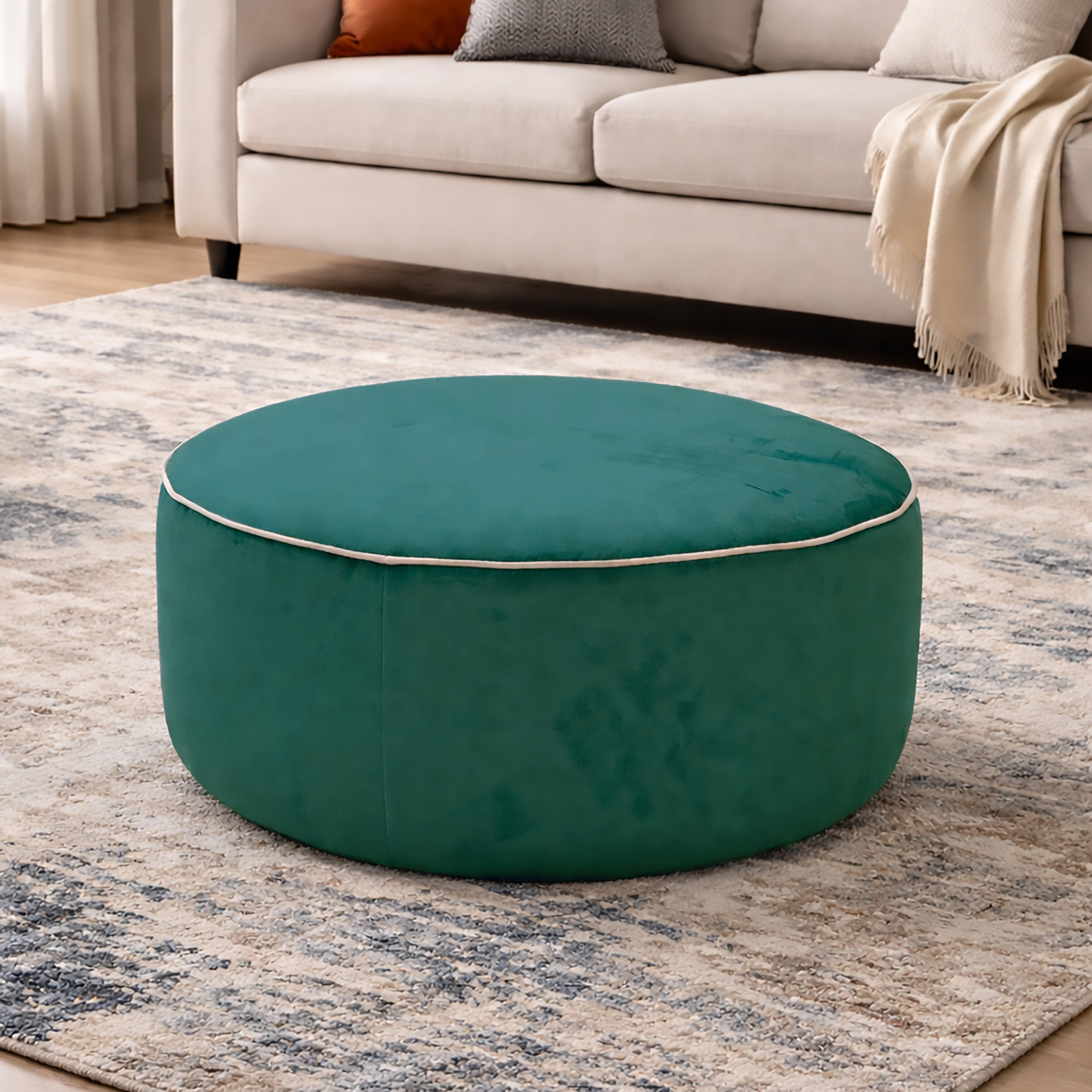POUF MOD. CIRCLE BIG DIAM.86 H. 40 IN VELLUTO VERDE