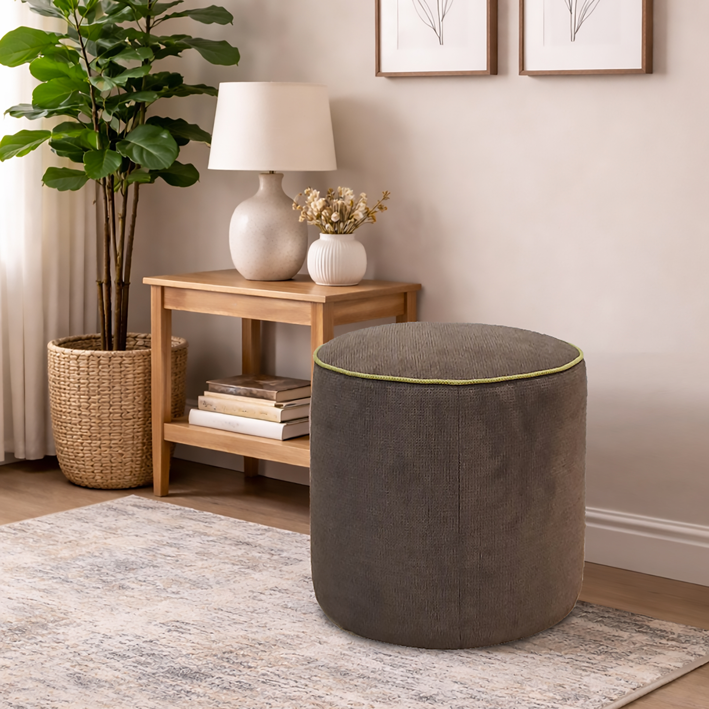 POUF MOD. CIRCLE MINI DIAM. 50 H,47 IN TESSUTO MARRONE