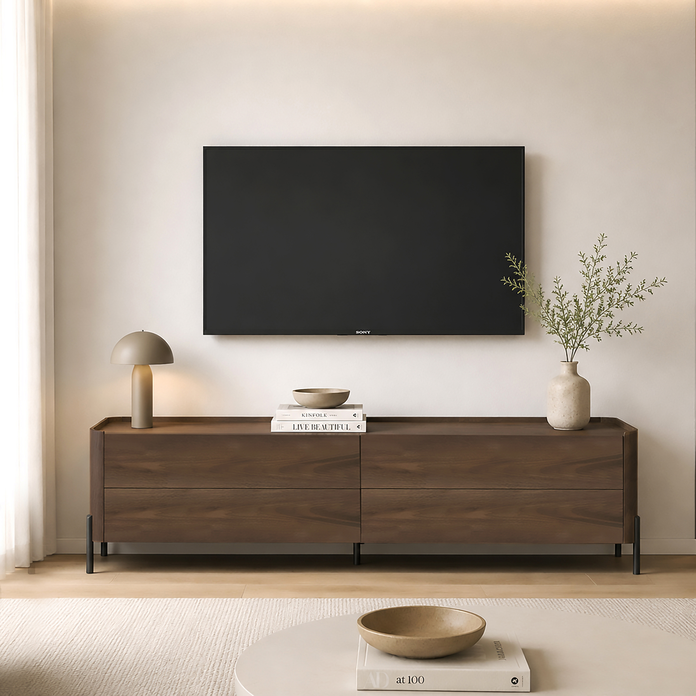 PORTA TV CM 140X40 H.42 IN MDF NOCE E METALLO NERO 