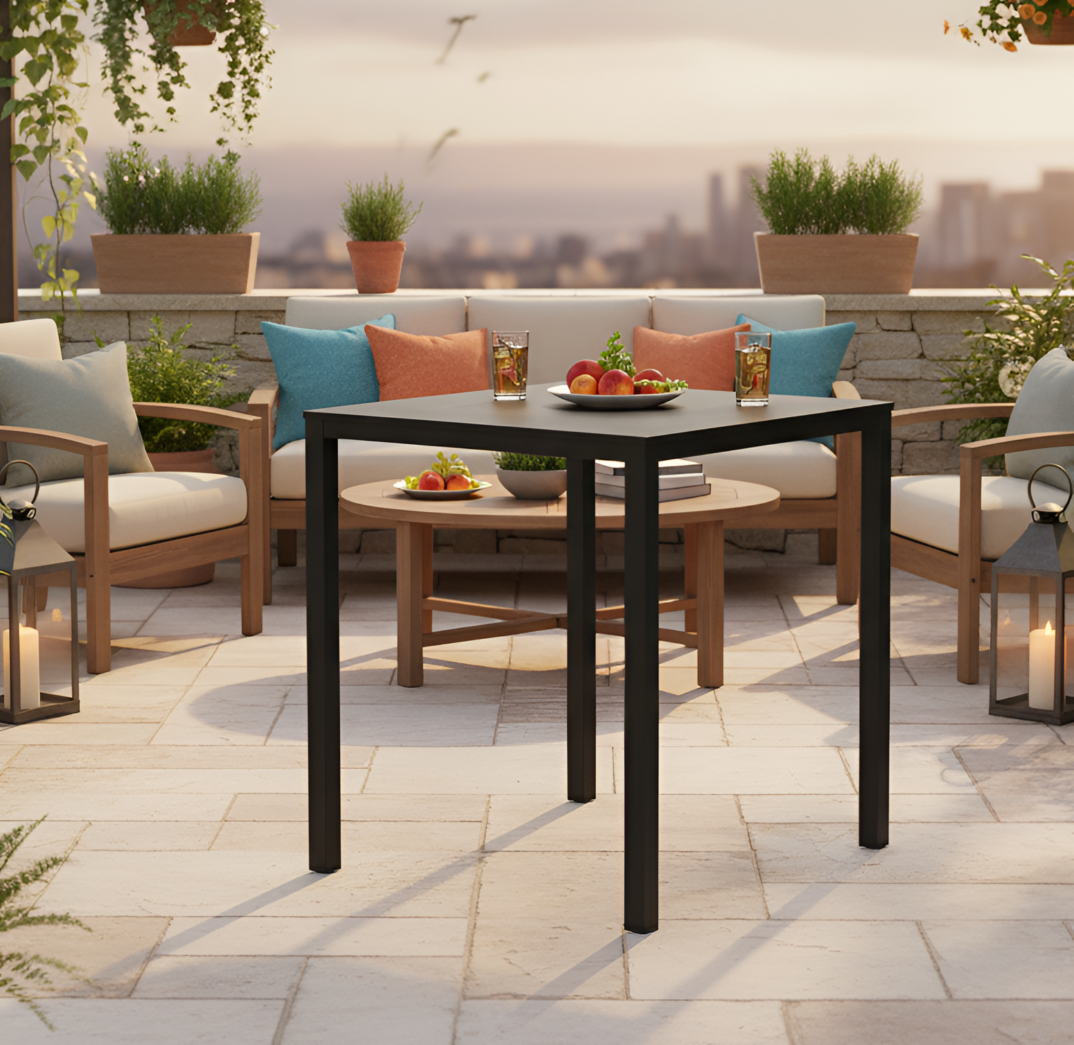 GRANDSOLEIL - TAVOLO DA ESTERNO BRUNCH CM 80X80 H75 METALLO NERO 