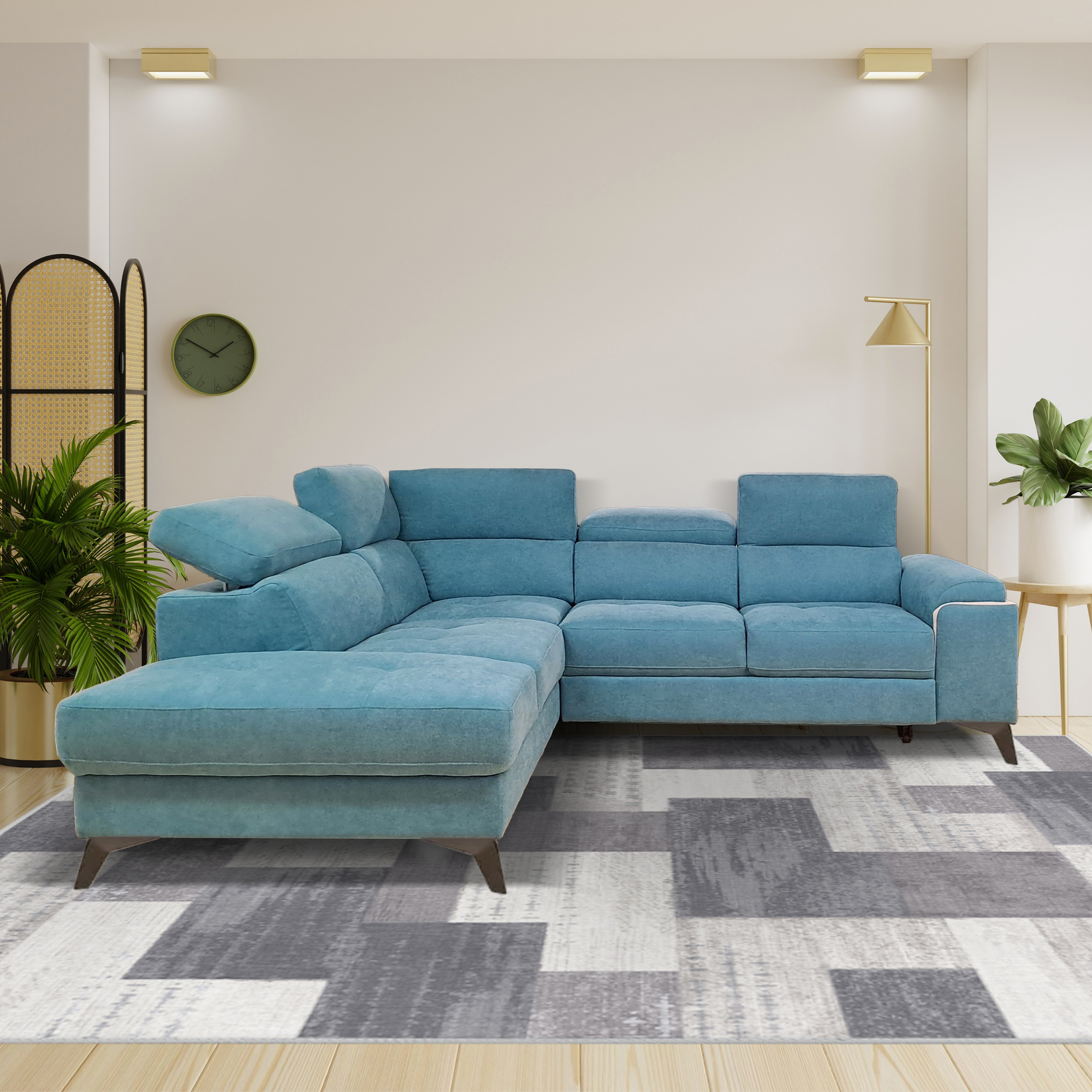 SALOTTO MOD. EROS ANGOLARE SX IN TESSUTO TURCHESE