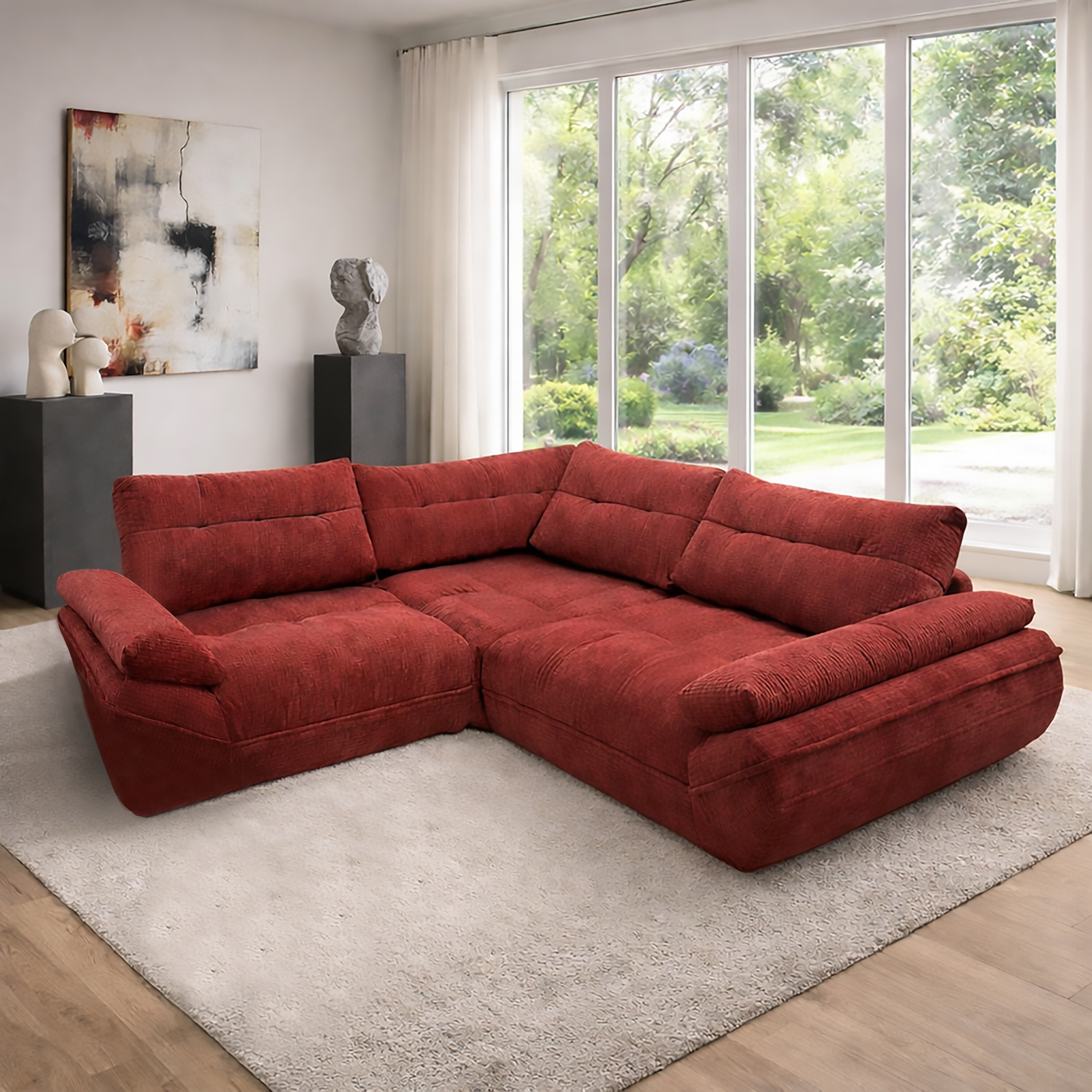 SALOTTO ANGOLARE MOD. VIVO IN TESSUTO ROSSO BORDEAUX