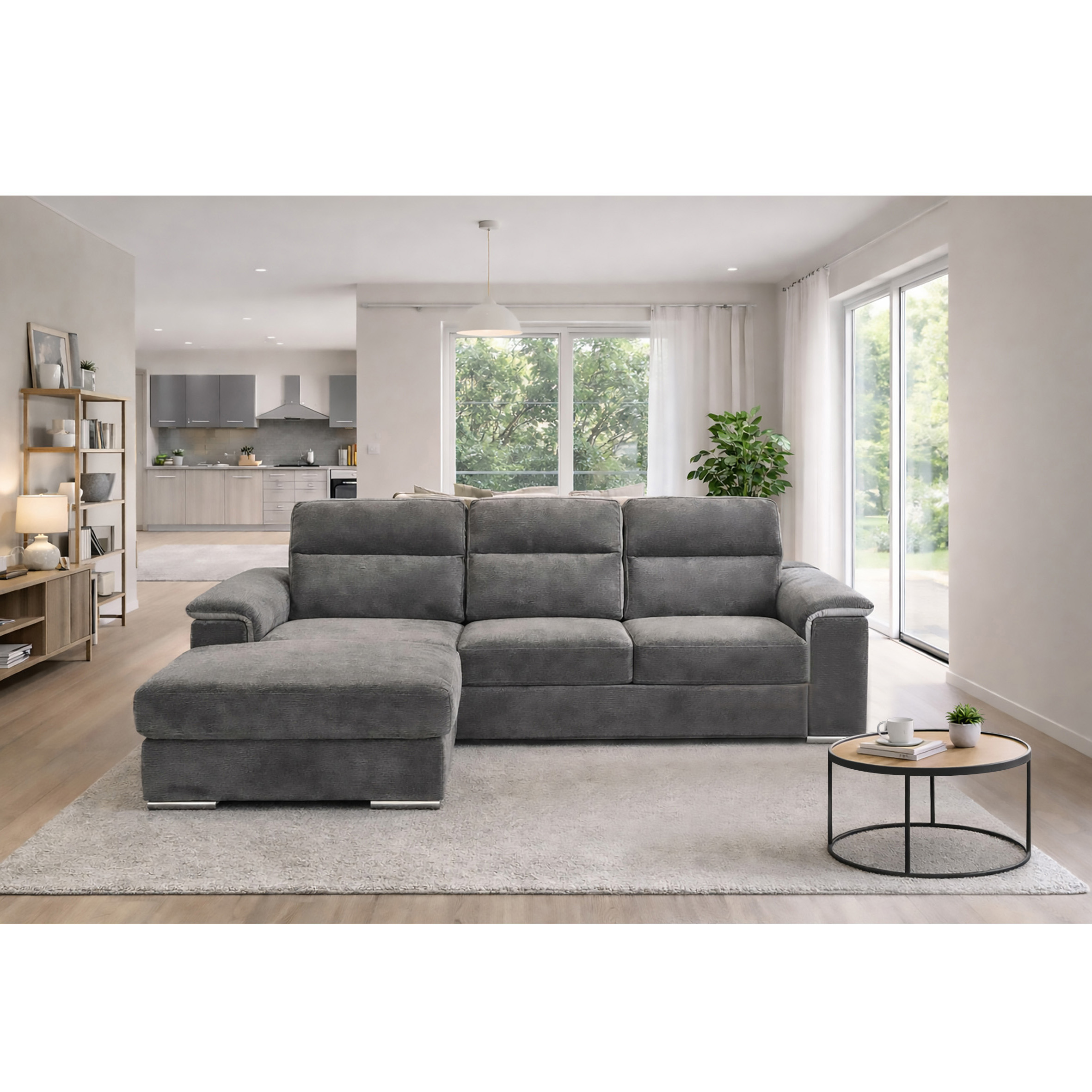 SALOTTO MOD. ANNA CHAISE LONGUE SX IN TESSUTO GRIGIO