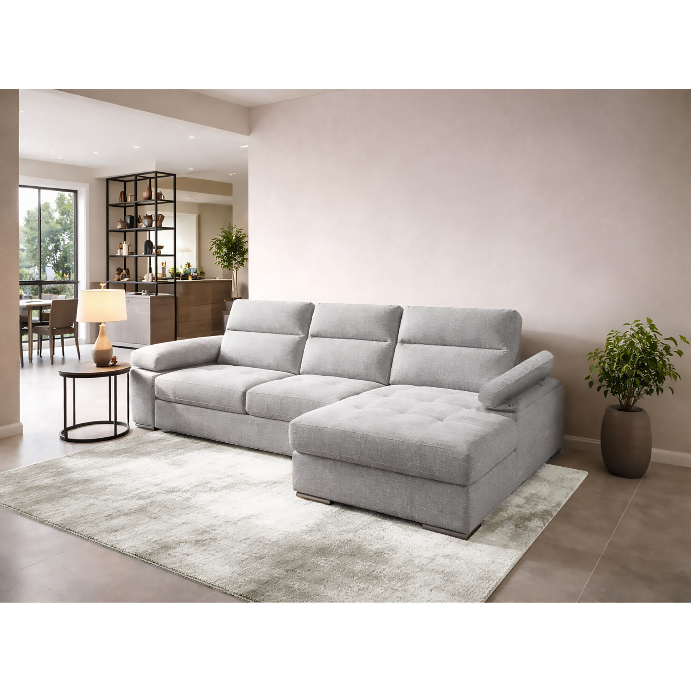 SALOTTO MOD. ARIA CHAISE LONGUE DX IN TESSUTO GRIGIO CHIARO