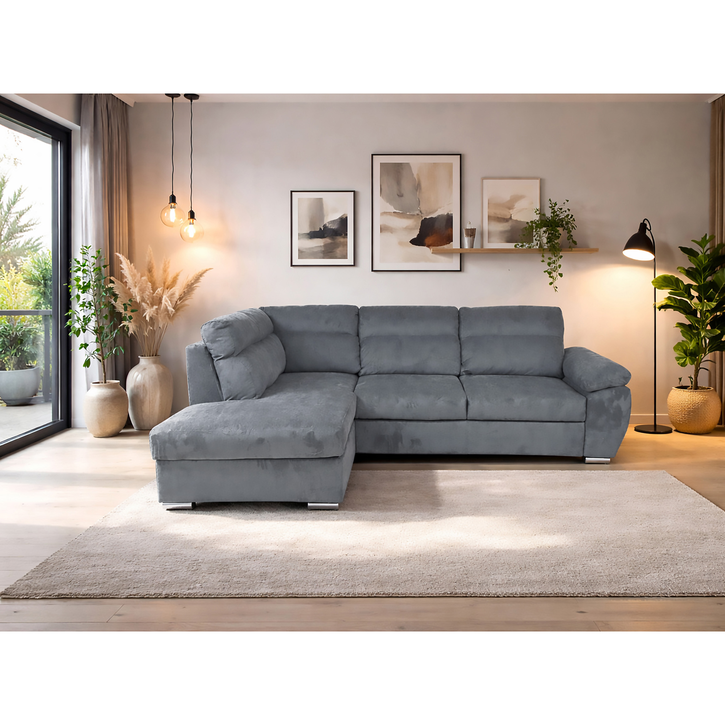 SALOTTO MOD. KENDAL III ANGOLARE SX IN TESSUTO GRIGIO SCURO 