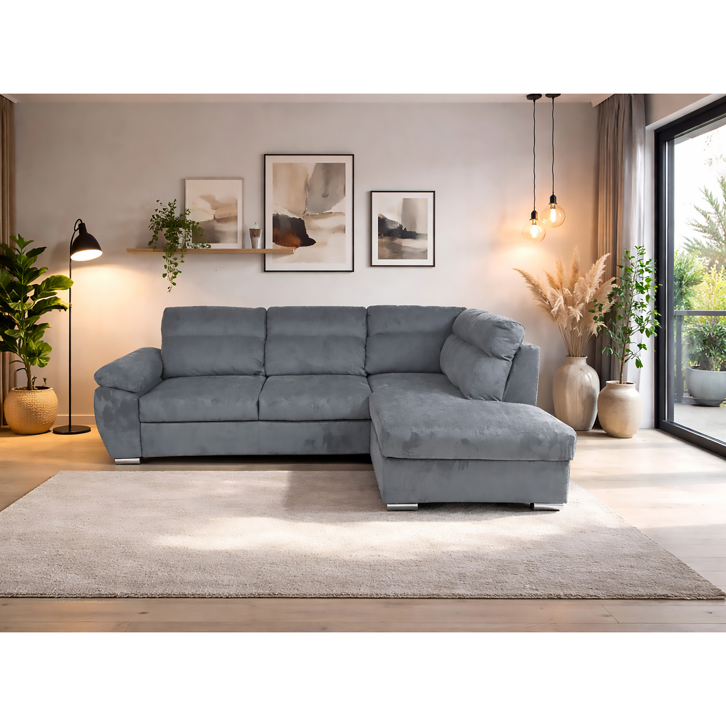 SALOTTO MOD. KENDAL III ANGOLARE DX IN TESSUTO GRIGIO SCURO