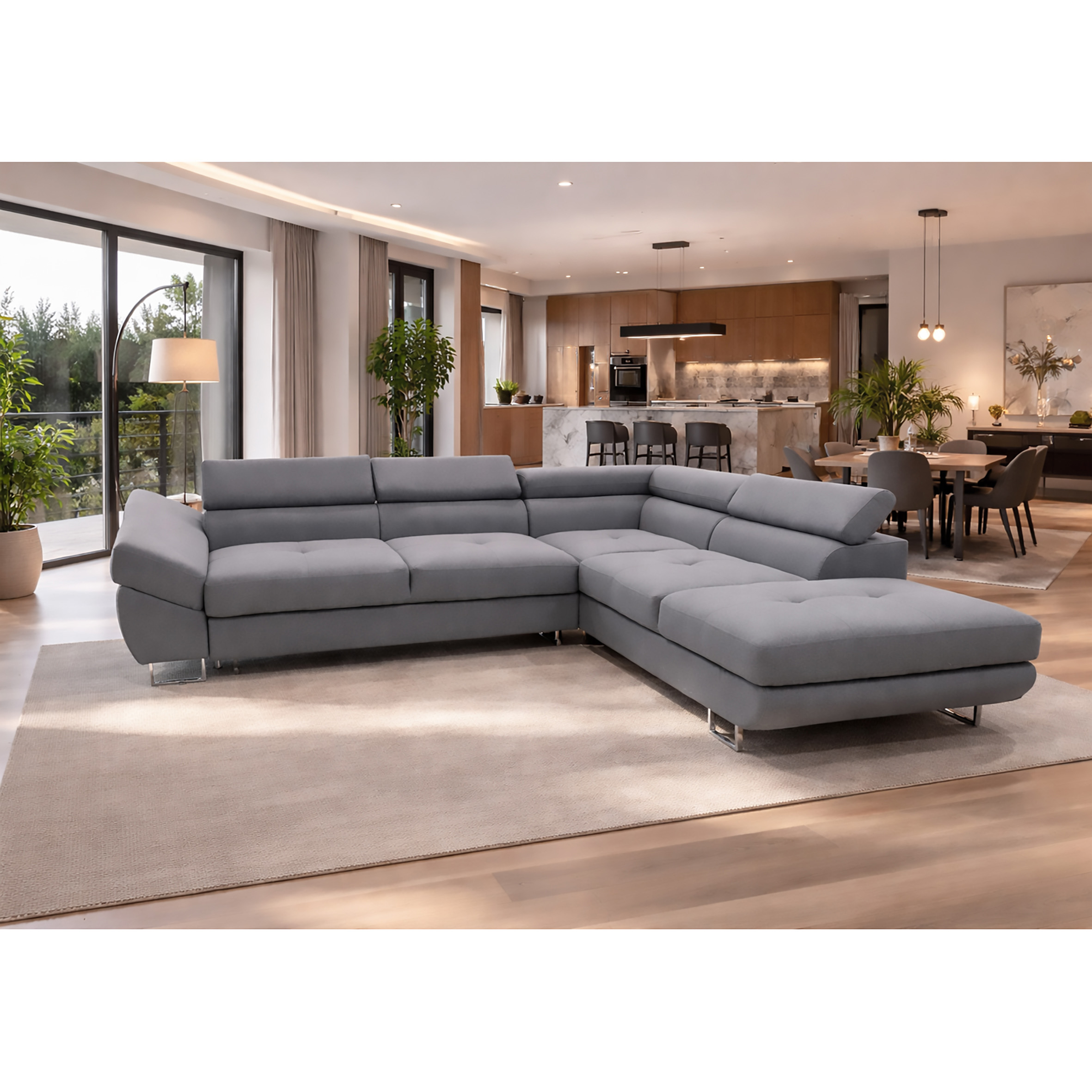 SALOTTO MOD. ARAGON ANGOLARE DX IN TESSUTO GRIGIO