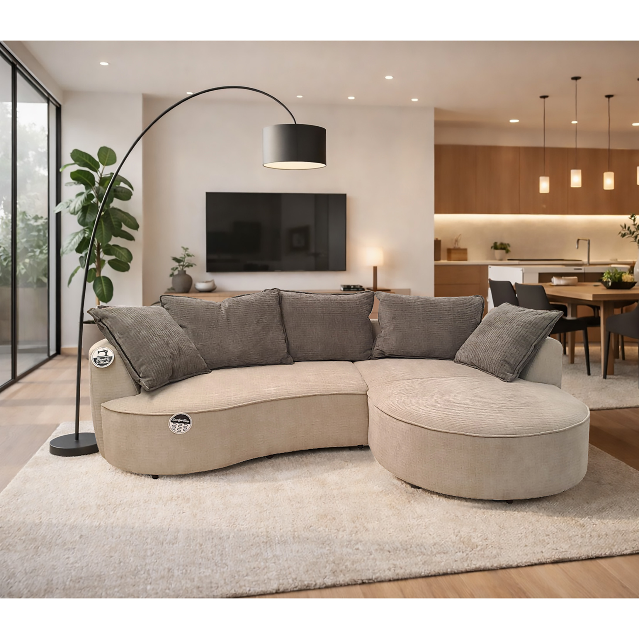 SALOTTO MOD. SANA CON PENISOLA DX IN TESSUTO BEIGE