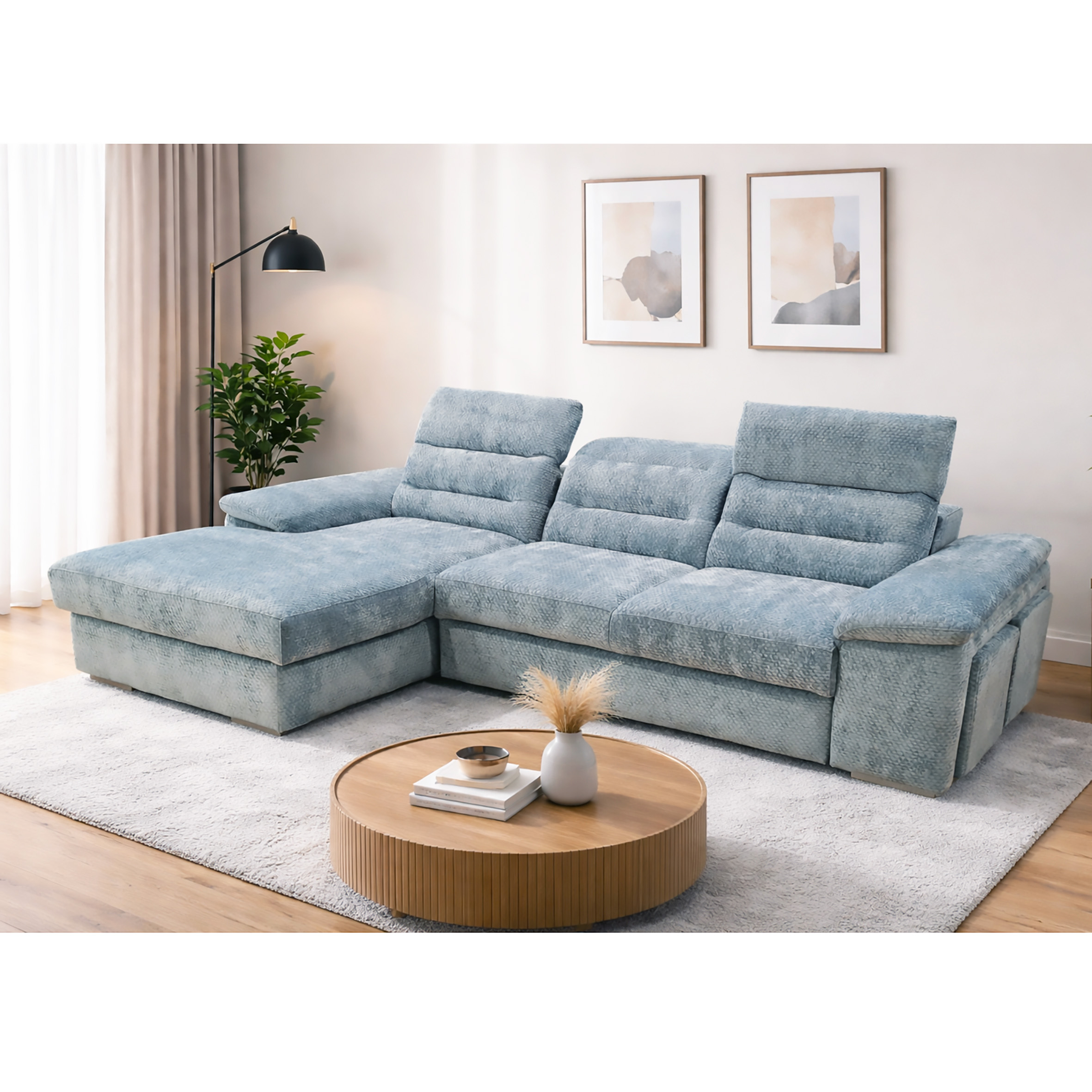 SALOTTO MOD. PHIL CON PENISOLA SX IN TESSUTO CARTA DA ZUCCHERO 