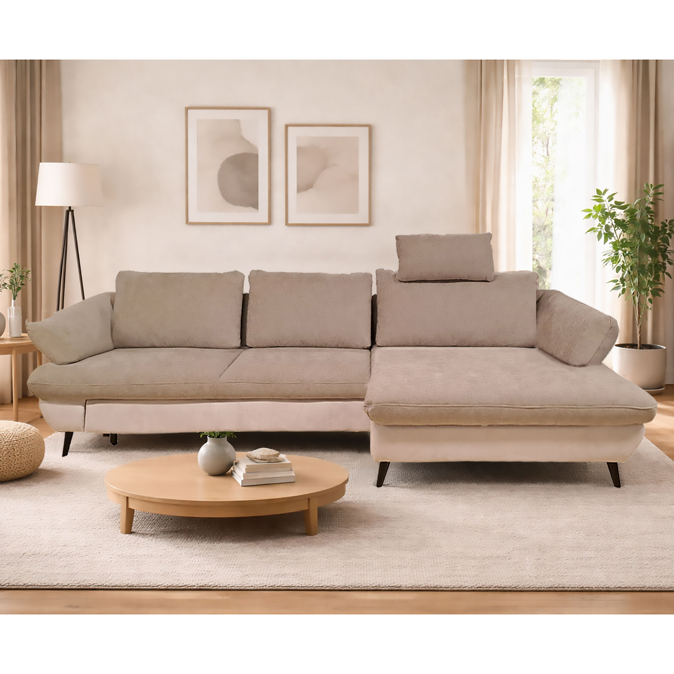 SALOTTO MOD. BALOU CON PENISOLA DX IN TESSUTO BEIGE