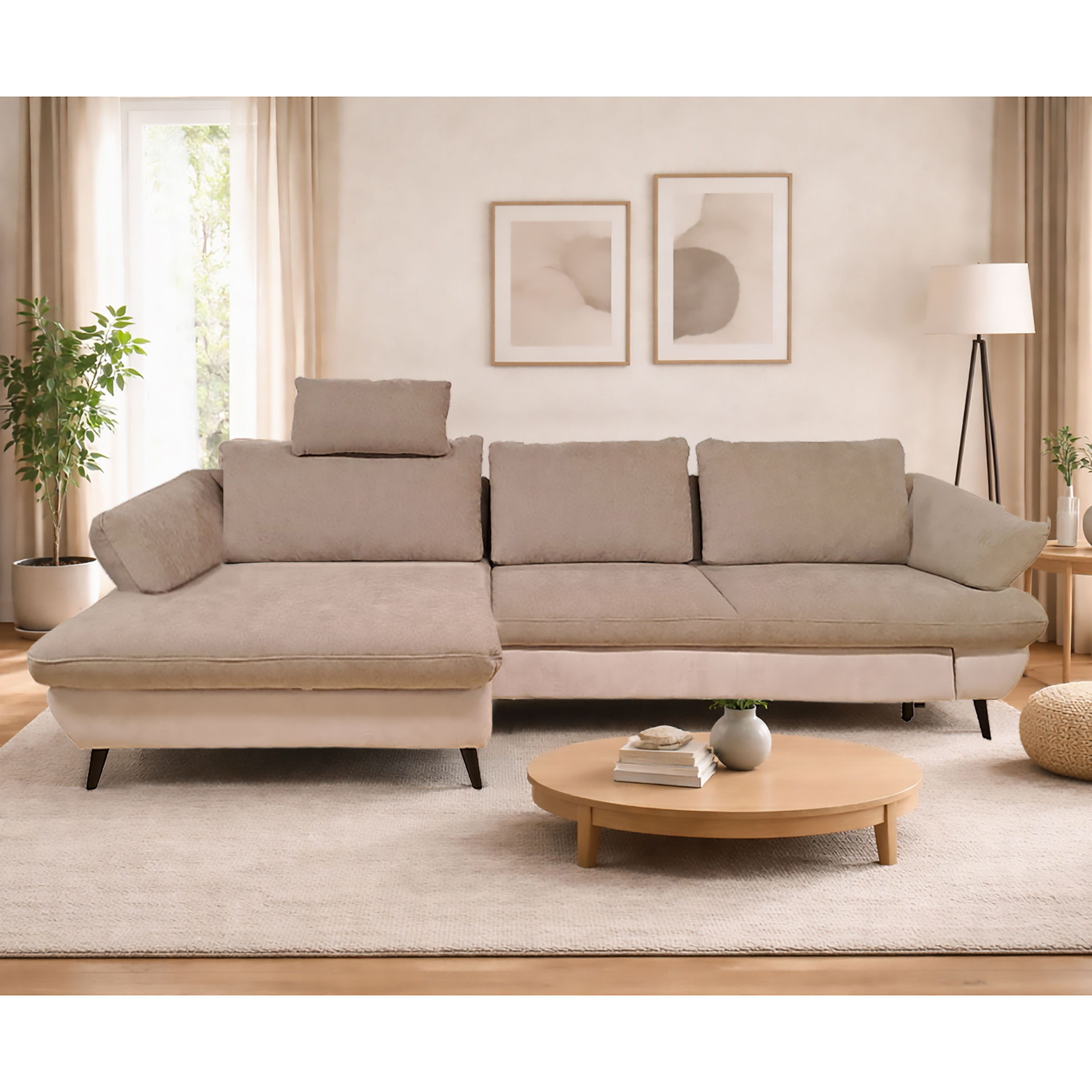 SALOTTO MOD. BALOU CON PENISOLA SX IN TESSUTO BEIGE