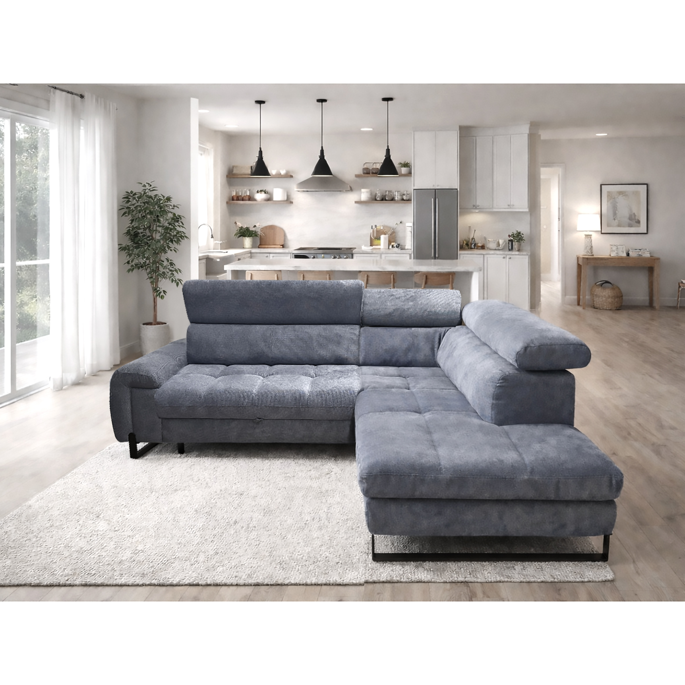 SALOTTO MOD. ESPERANZA ANGOLARE DX IN TESSUTO BLU 