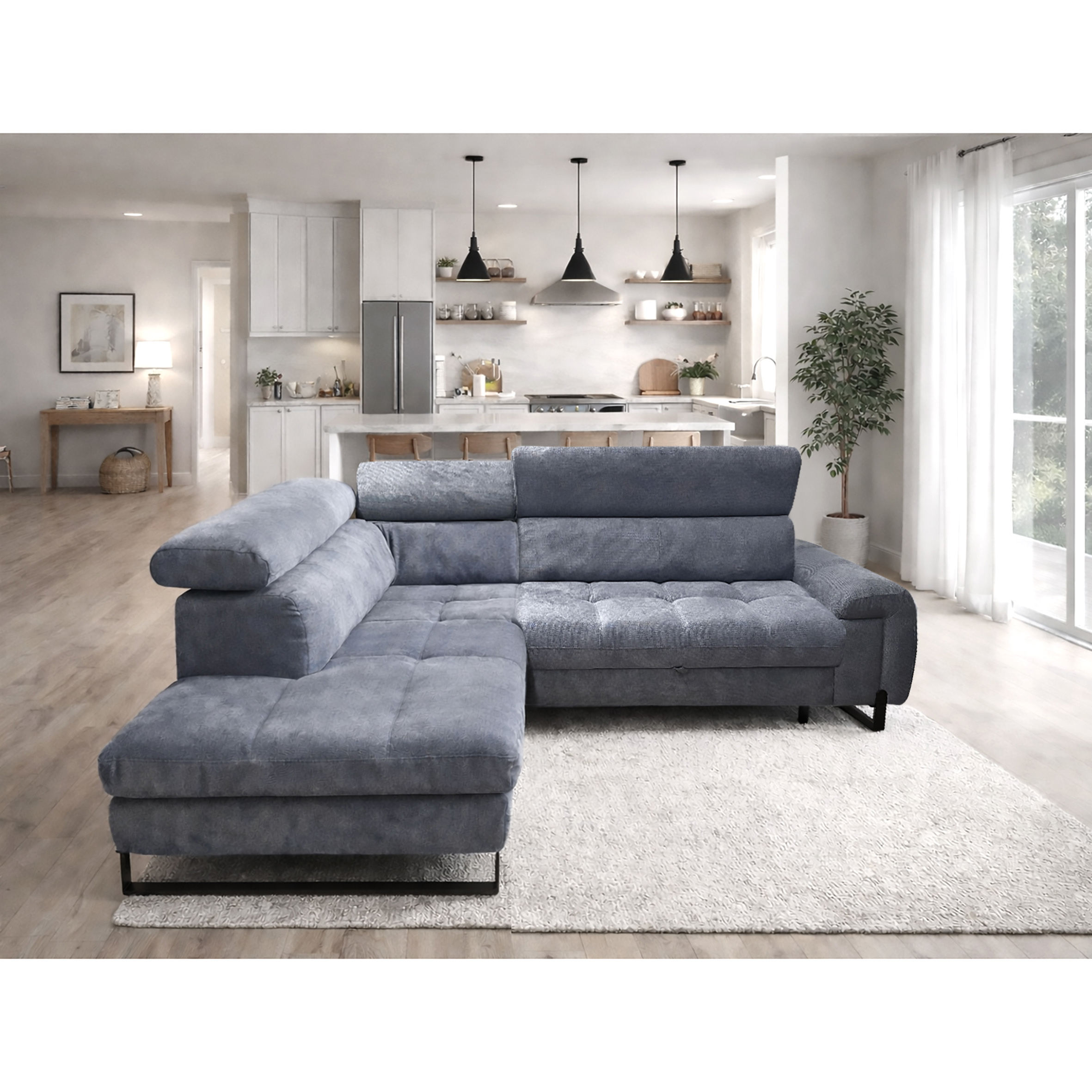 SALOTTO MOD. ESPERANZA ANGOLARE SX IN TESSUTO BLU