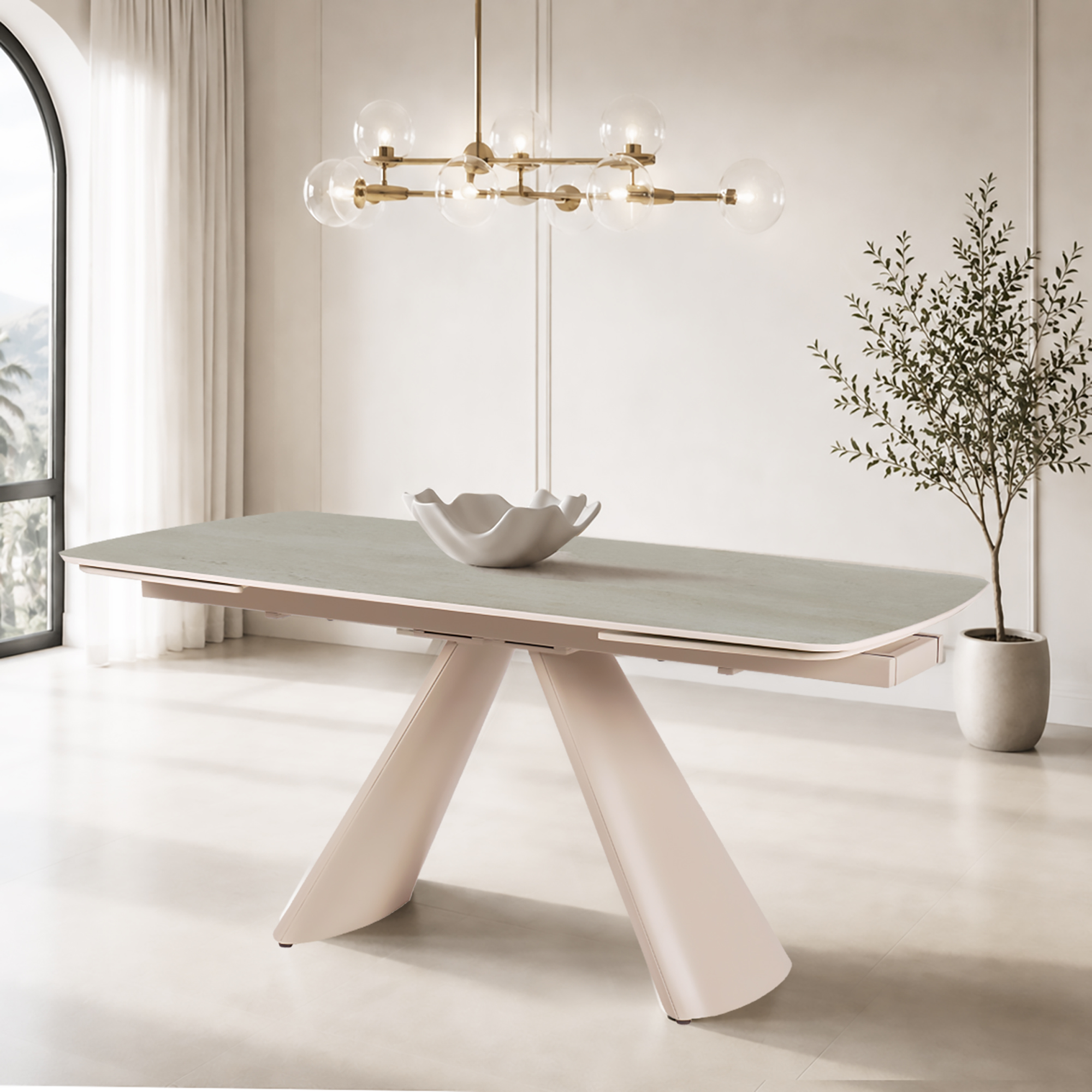 TAVOLO ALLUNGABILE CM 165X90 METALLO CACHEMIRE E CERAMICA EFFETTO TRAVERTINO