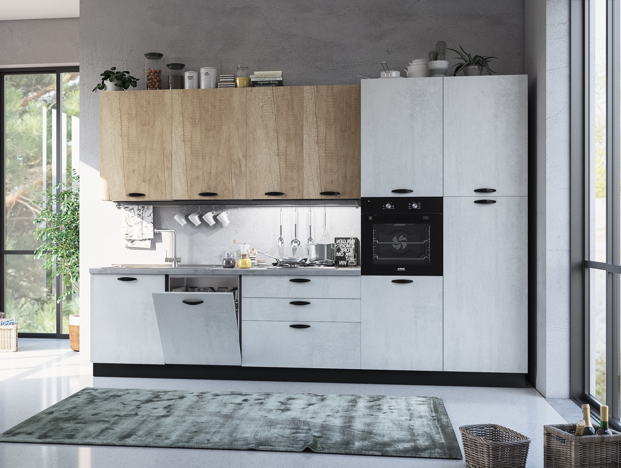 CUCINA MOD. MIRA COMP. VIOLA CM 330X60 H.240 VERSIONE DESTRA