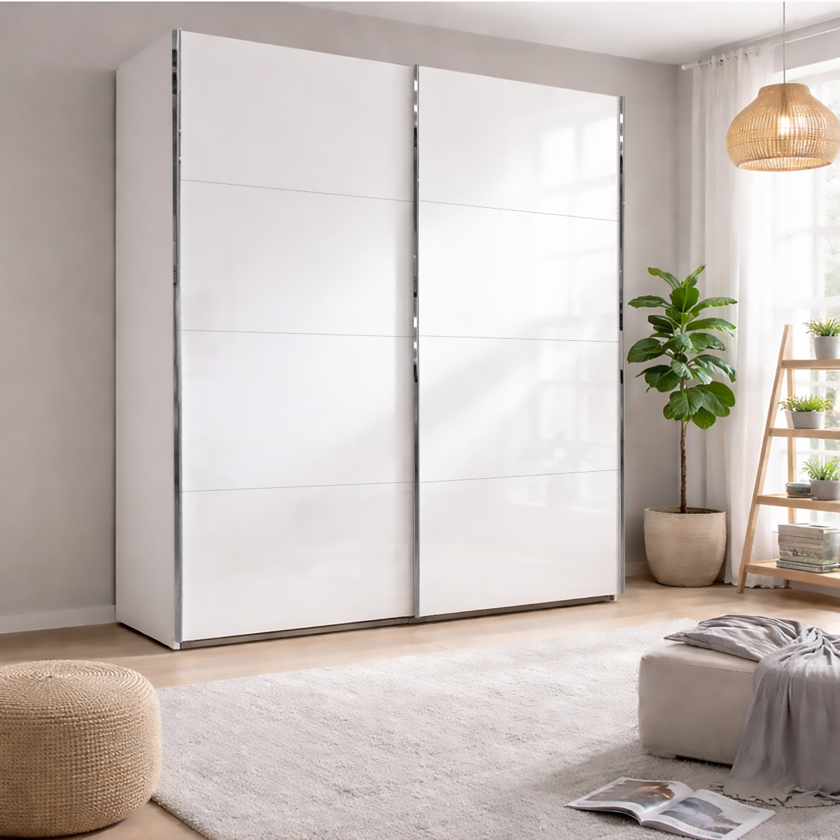 ARMADIO CM 204.5X65 H.234 BIANCO FRASSINATO E BIANCO LUCIDO 