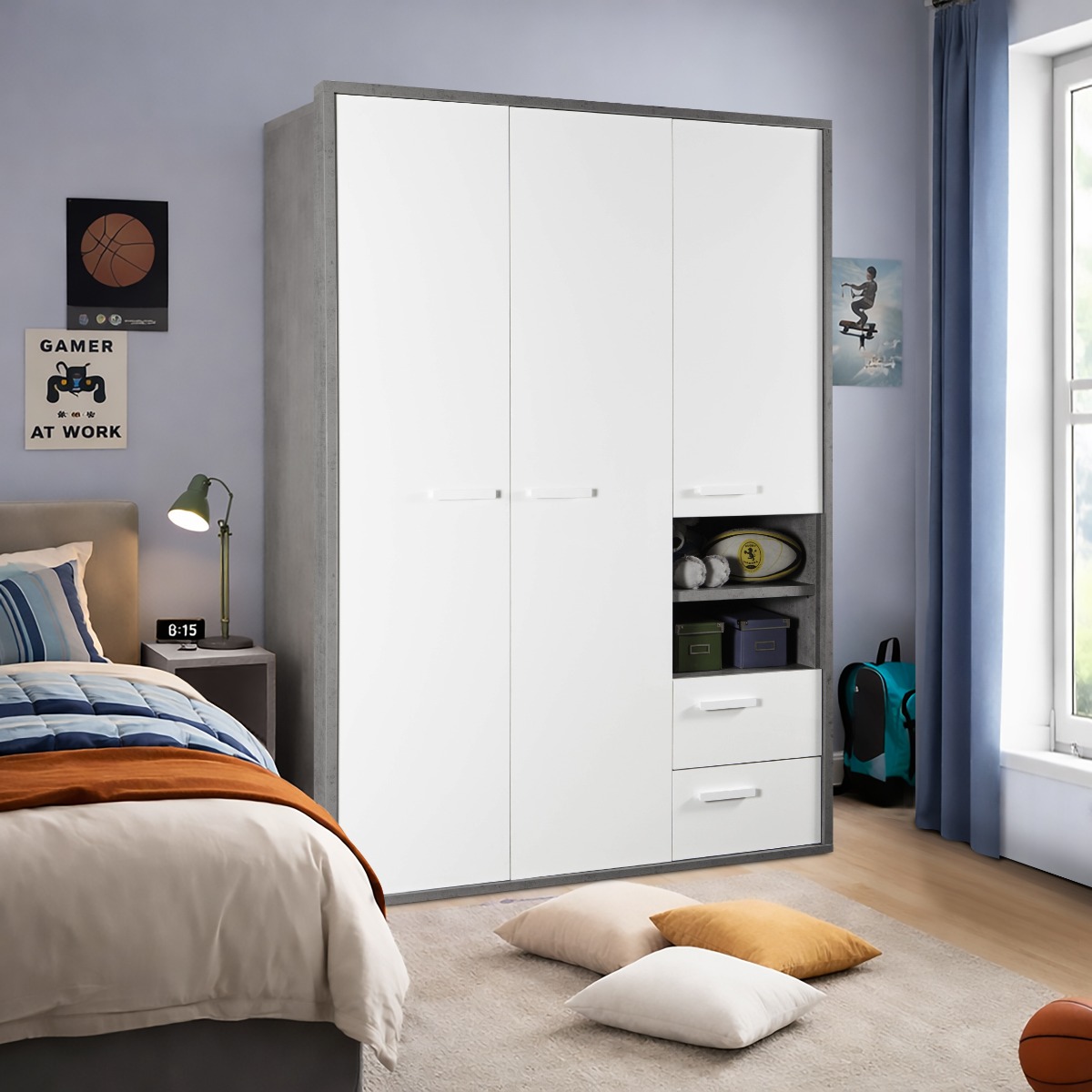 ARMADIO MOD. MIPIACE CM 152.6X63.4 H. 217 CEMENTO E BIANCO LUCIDO