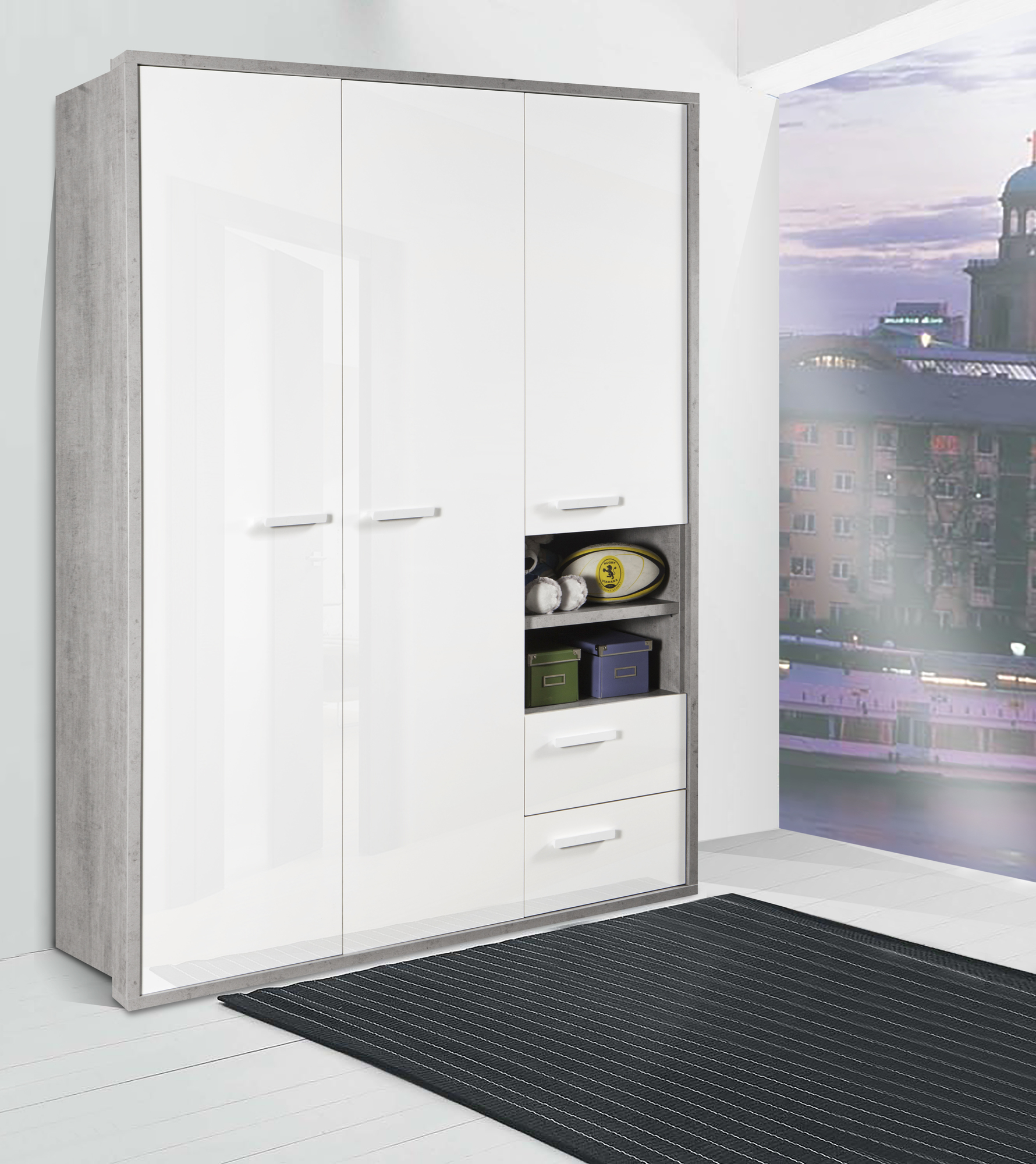 ARMADIO MOD. MIPIACE CM 152.6X63.4 H. 217 CEMENTO E BIANCO LUCIDO