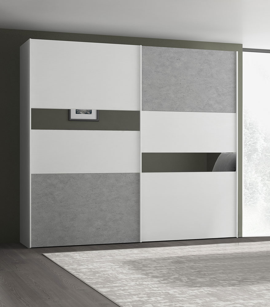ARMADIO MOD. ELLIOT CM 272X65 H. 247 BIANCO FRASSINATO E CEMENTO