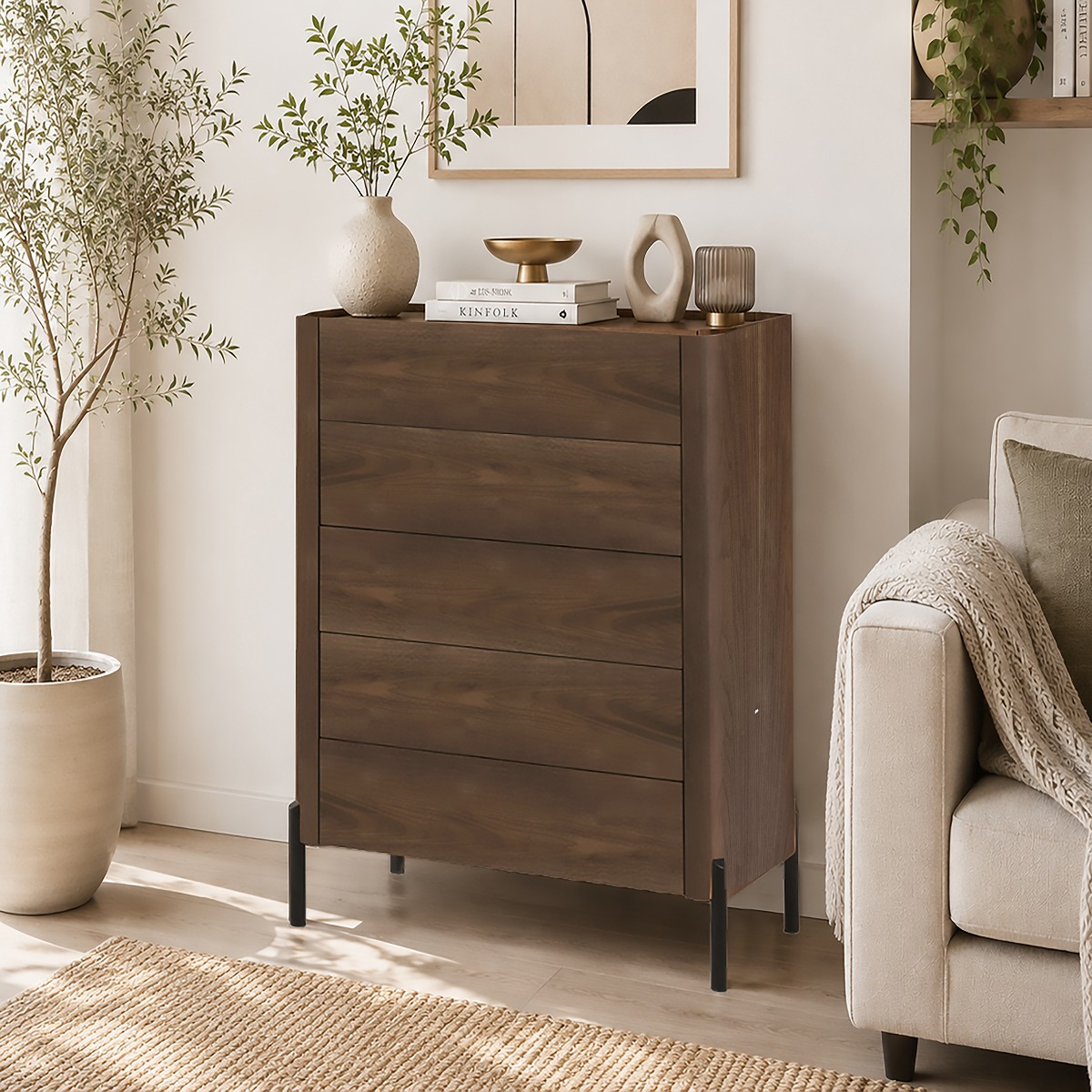 CASSETTIERA CM 65X40 H.92 IN MDF NOCE E METALLO NERO 