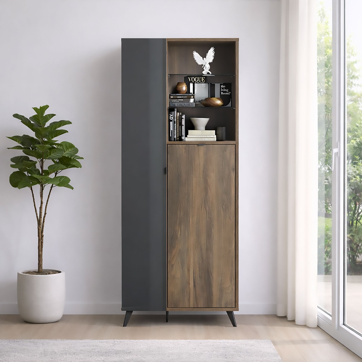 COLONNA MOD. INFINITO CM 83.1X42.9 H. 190 NOCE BRERA E GRIGIO TITANIO LUCIDO