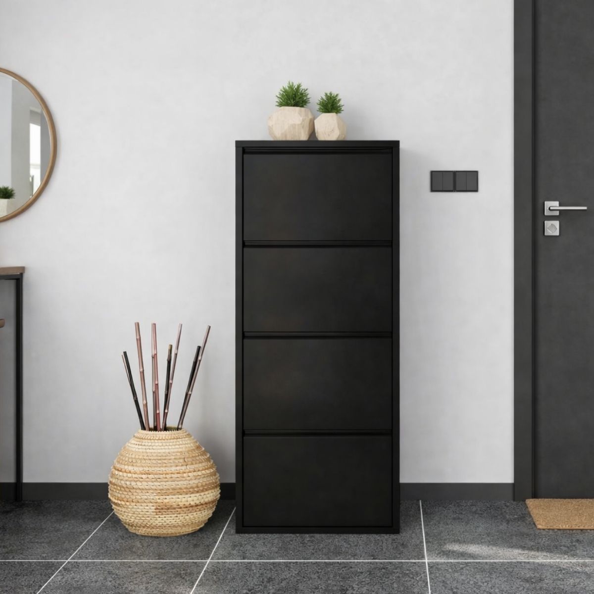 SCARPIERA 4 RIBALTE MOD. CABINET CM 50X15 H. 138 METALLO NERO 