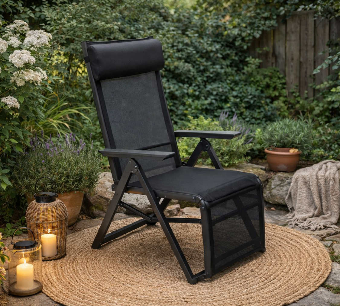 POLTRONA SDRAIO PIEGHEVOLE DA ESTERNO MOD. DECIMA ANTRACITE E TEXTILENE GRAFITE