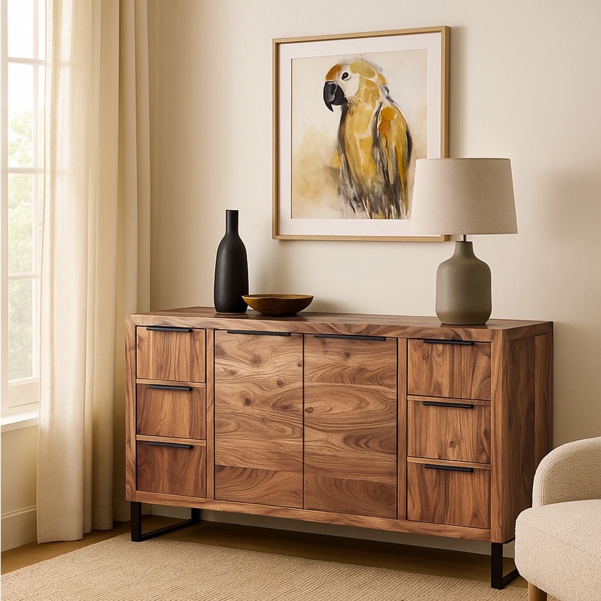 CREDENZA MOD. SEPC-1686 CM 135X40 H.75 IN LEGNO DI ACACIA TINTA NATURALE 