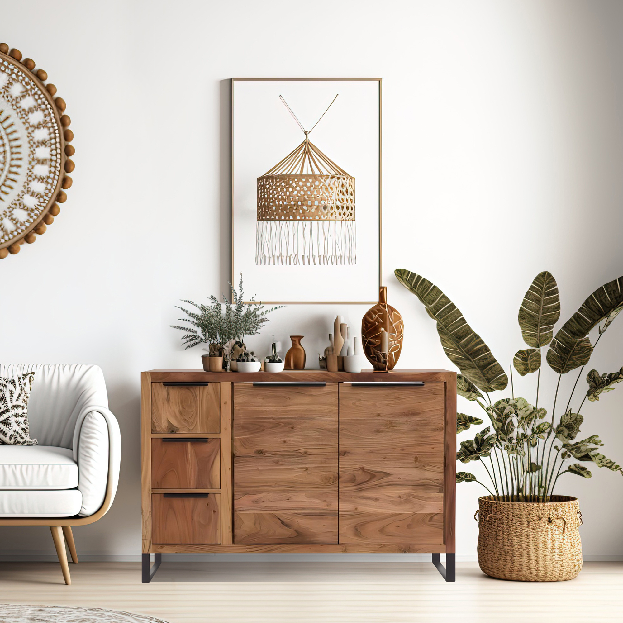 CREDENZA MOD. SEPC-1681 CM 105X40 H.75 IN LEGNO DI ACACIA TINTA NATURALE 