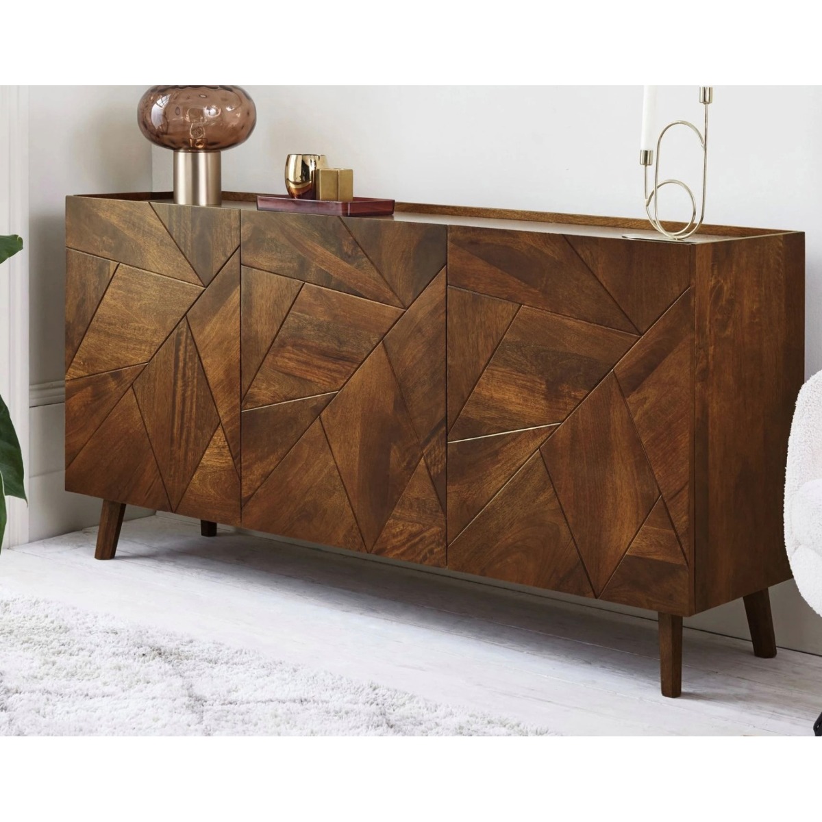 CREDENZA MOD. SMD-06 CM 145X40 H.77 IN LEGNO DI MANGO TINTA NOCE