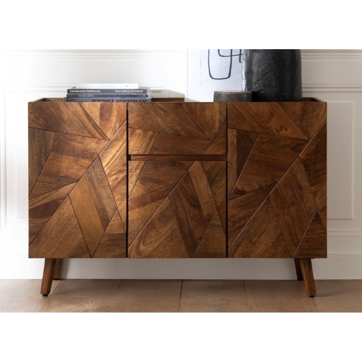 CREDENZA MOD. SMD-09 CM 130X40 H.90 IN LEGNO DI MANGO TINTA NOCE