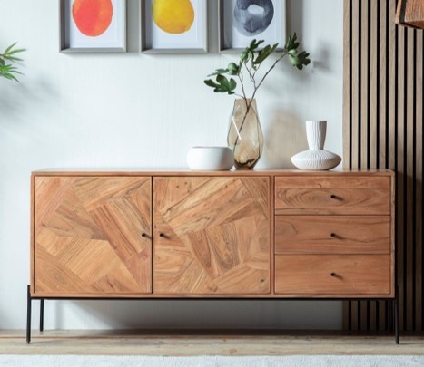 CREDENZA MOD. SAR-06 CM 144X40 H.75 IN LEGNO DI ACACIA NATURALE
