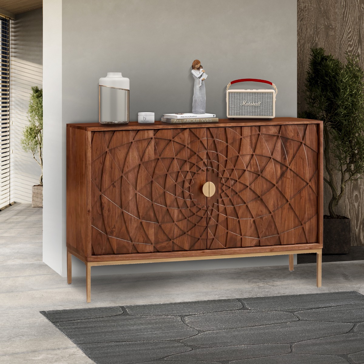 CREDENZA MOD. SBJ-06 CM 110X40 H.75 IN LEGNO DI ACACIA E METALLO