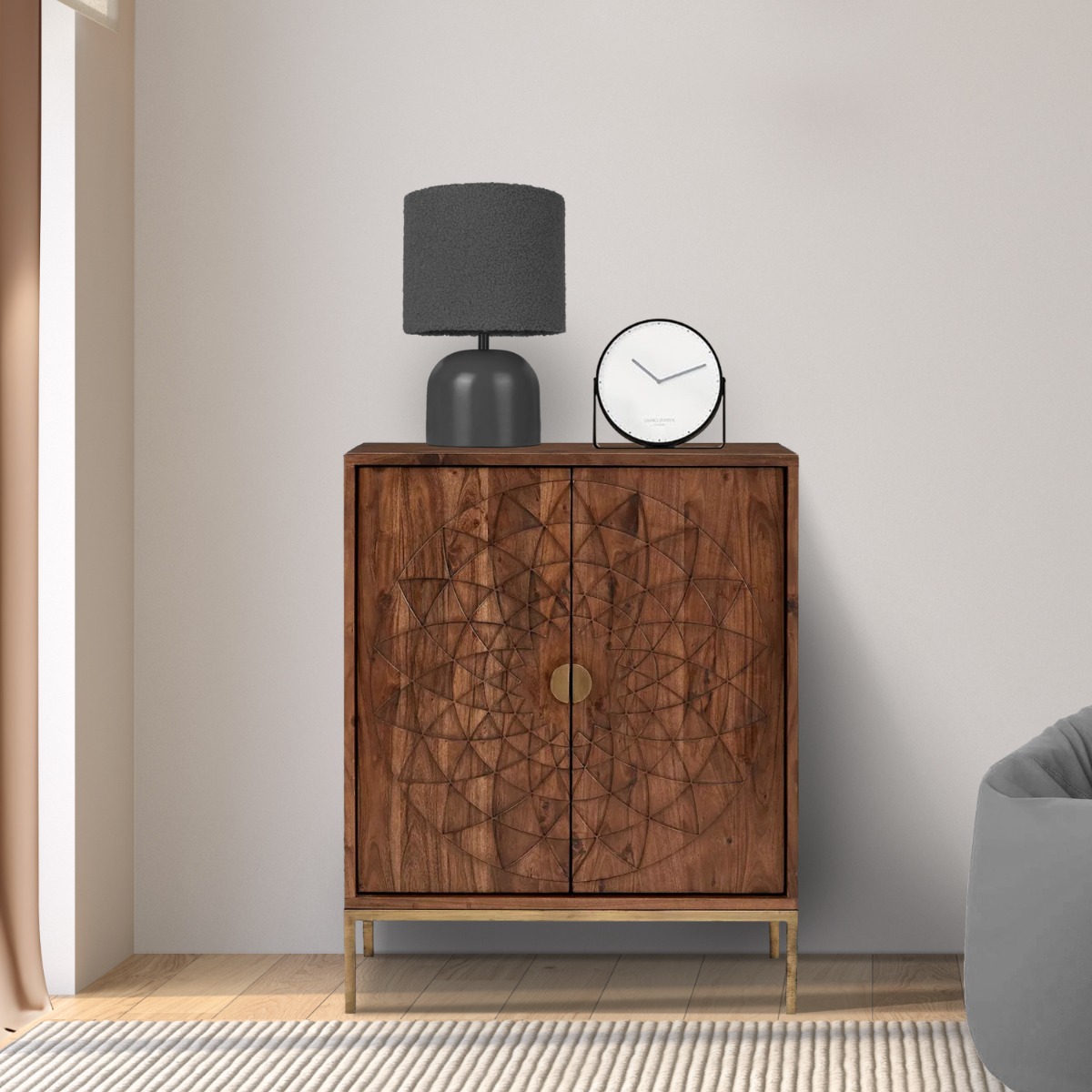 CREDENZA MOD. SBJ-09 CM 75X40 H.90 IN LEGNO DI ACACIA E METALLO