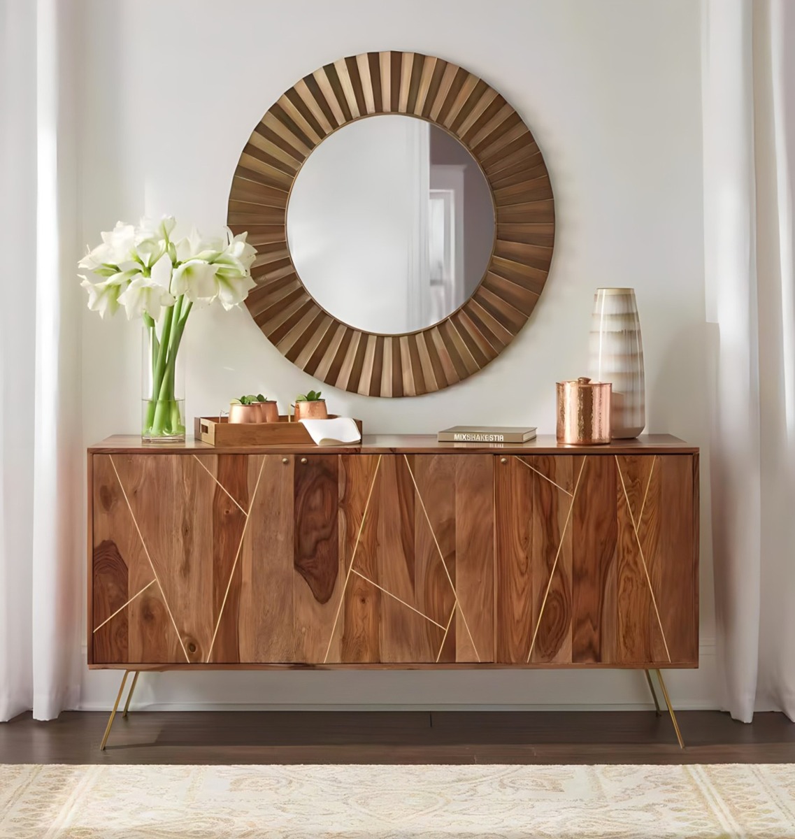 CREDENZA MOD. SDO-06 CM 145X40 H.76 IN LEGNO DI SHEESHAM TINTA STONE 