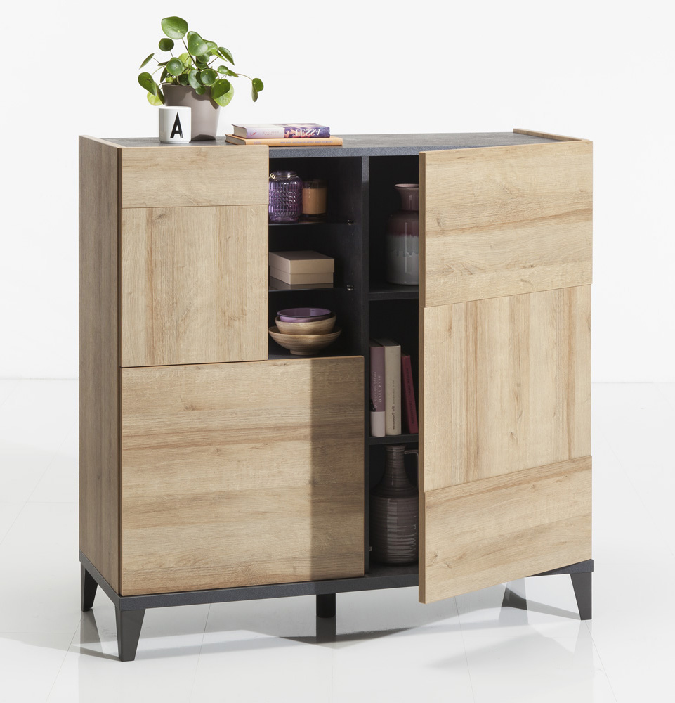 MADIA MOD. VITTORIA CM 120X45 H. 120 NERO PORTLAND E RIVIERA OAK