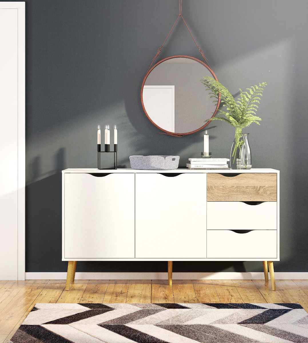 CREDENZA MOD. OSLO CM 147.1X39.1 H. 81.7 BIANCO OPACO E OAK