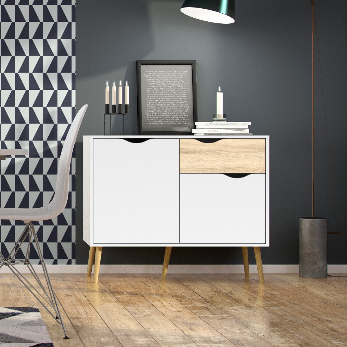 CREDENZA MOD. OSLO CM 98.7X39.1 H. 81.7 BIANCO OPACO E OAK