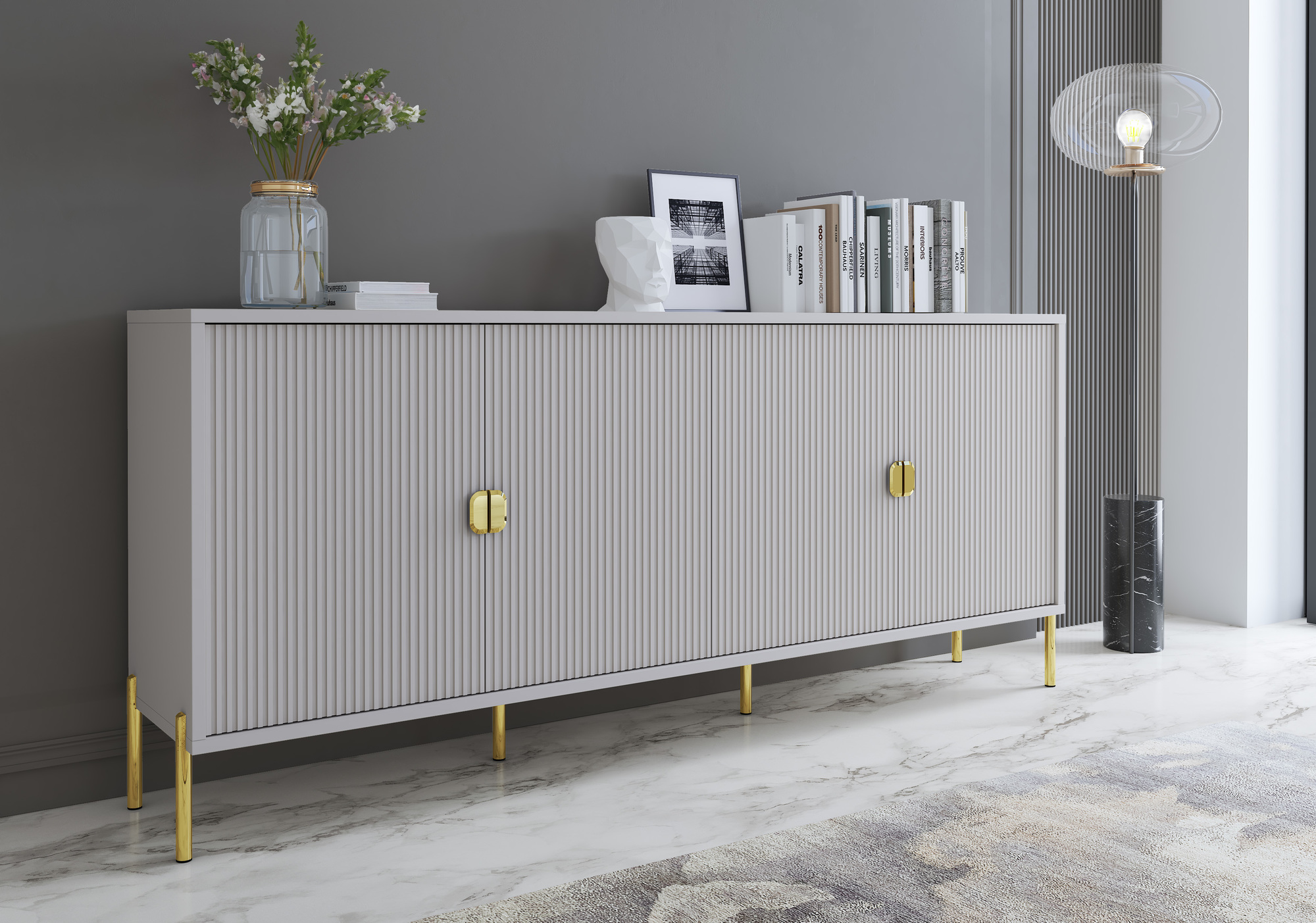 CREDENZA MOD. LOTUS CM 203.4X49 H. 83 CASHMERE E EFFETTO CANNETTATO