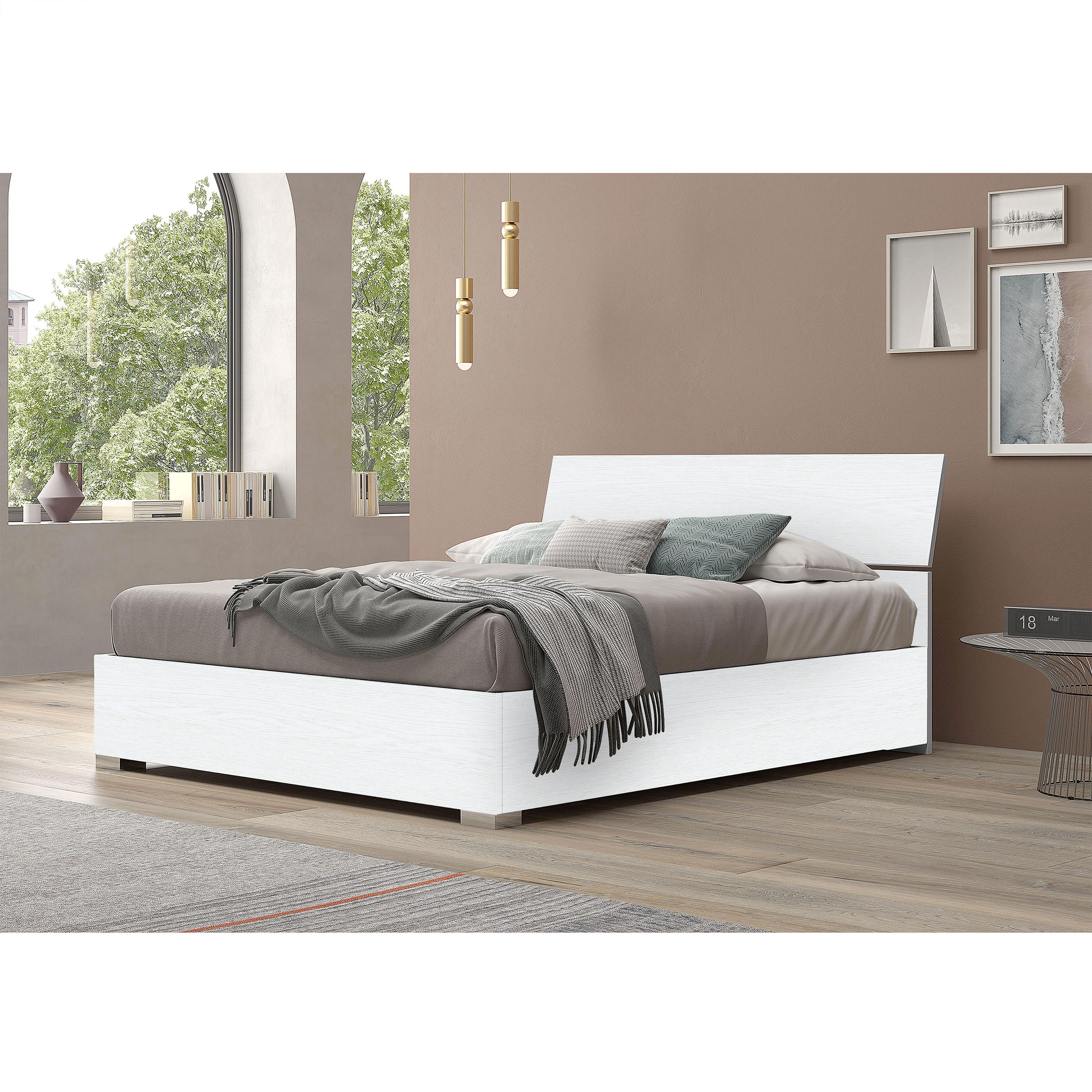 LETTO MATRIMONIALE CON CONTENITORE MOD. EGOS BIANCO FRASSINATO