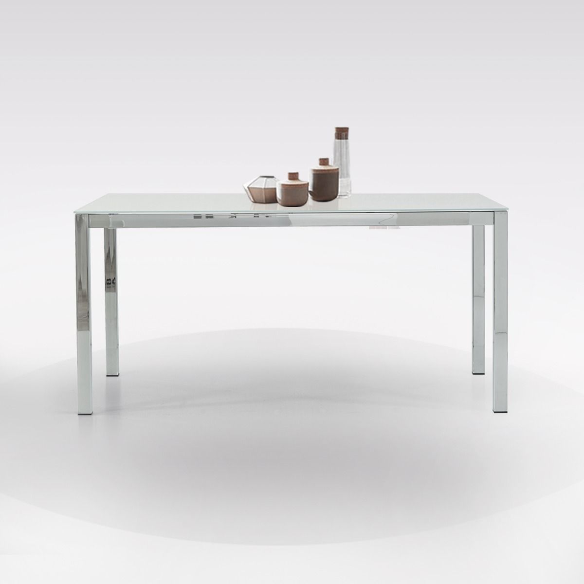 Tavolo 160x90 cm con top in vetro bronzo effetto marmo e gambe