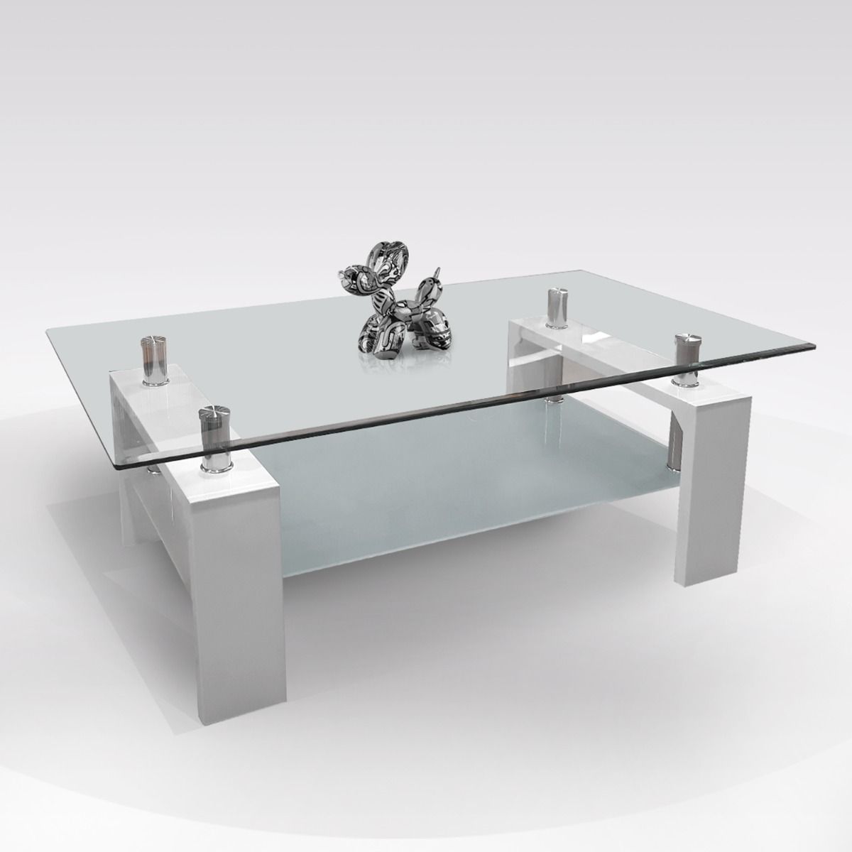 Tavolino Moderno In Vetro E Bianco Lucido - Design Elegante Per Salotto - Foto 6