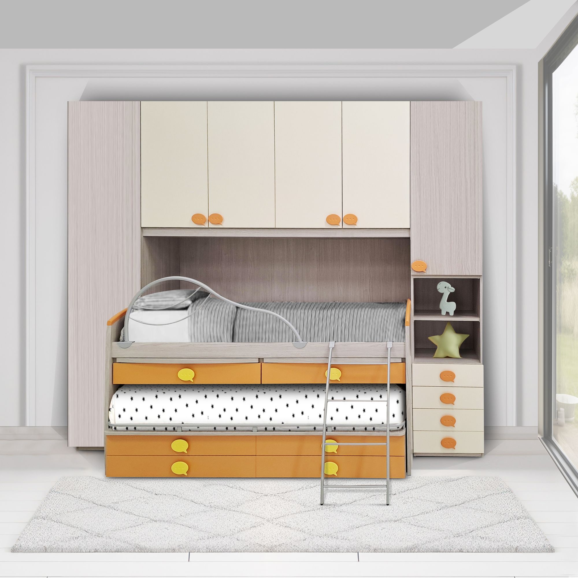 CAMERETTA GIESSEGI A PONTE JOB CENERE WOOD PANNA E ALBICOCCA