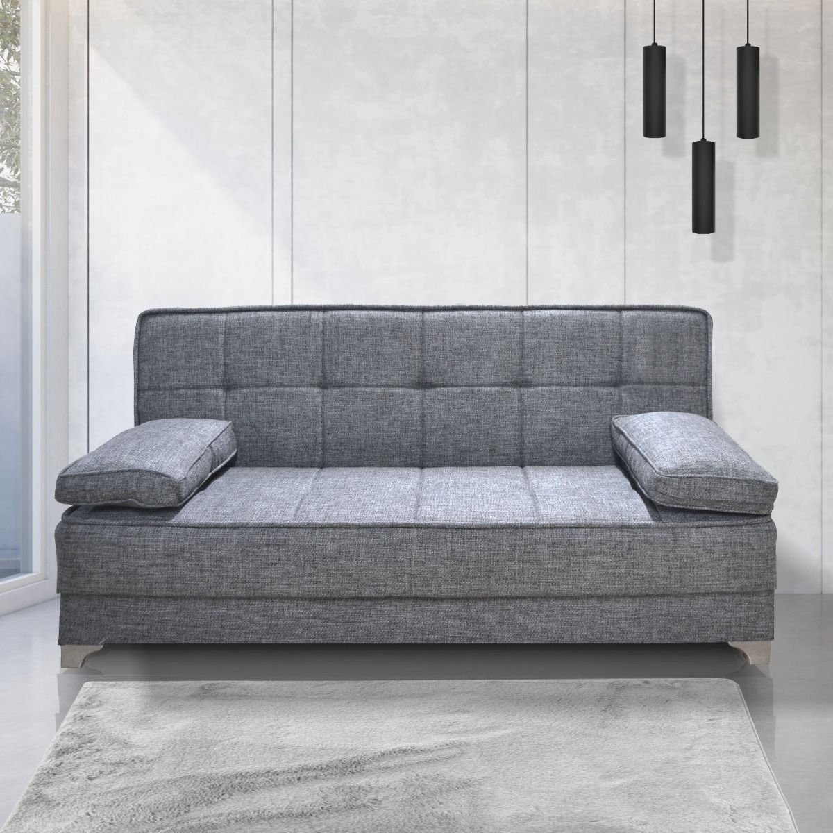DIVANO LETTO NEON CM 190 IN TESSUTO GRIGIO CON APERTURA CLIC CLACK