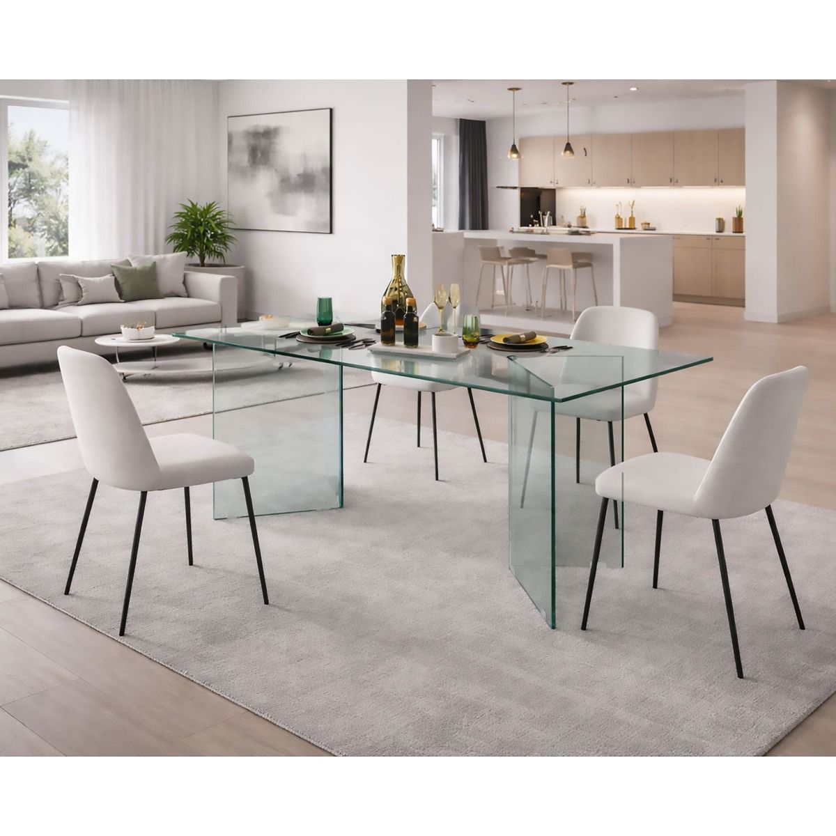 TAVOLO GLEN FISSO CM 180X90 IN VETRO TRASPARENTE