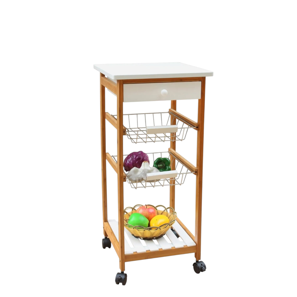 Carrello Da Cucina Con Piano Pieghevole In Legno, 2 Ante E 2 Cassetti Portaoggetti Nero